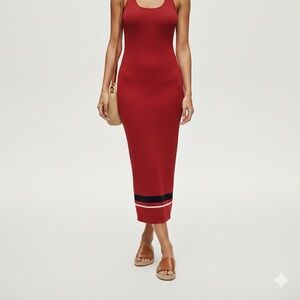JUSTFAB Red Ribbed Stretch Midi Tank Dress XS